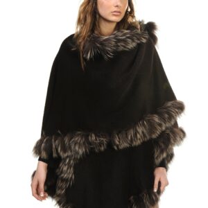 GENUINE-SILVER-FOX-FUR-LACE-TRIM-ALPACA-CAPE