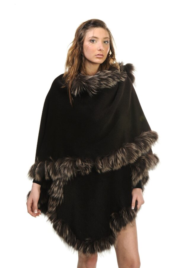 GENUINE-SILVER-FOX-FUR-LACE-TRIM-ALPACA-CAPE