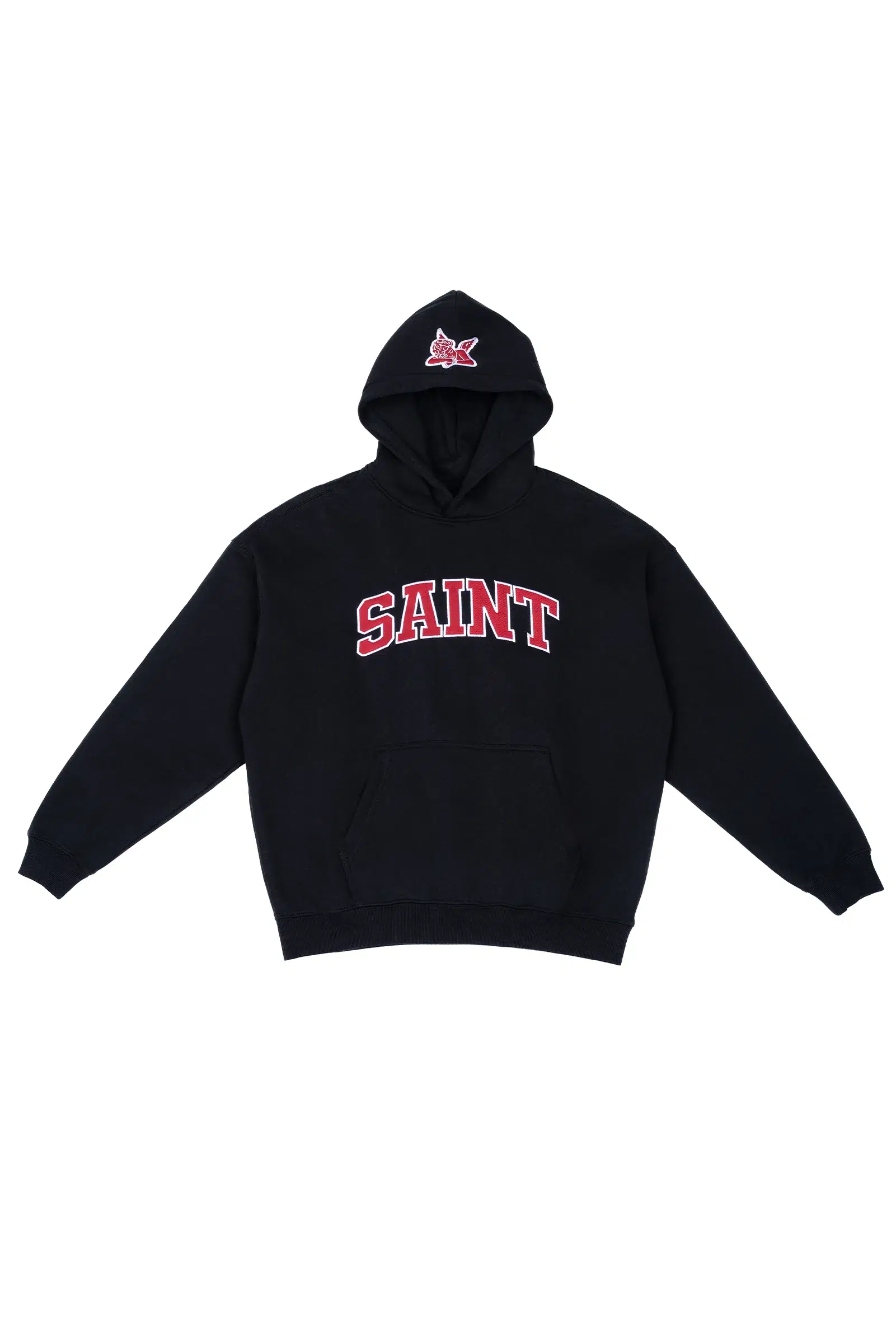 Saint-Heavyweight-Brushed-Red-Patch-Black-Hoodie